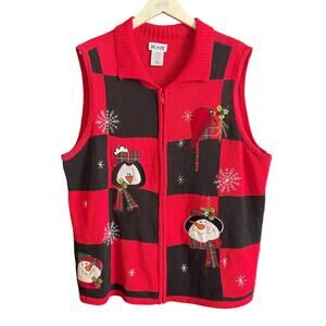 VINTAGE 90s Blair Tartan Cardinals & Snowmen Ugly Christmas Sweater Vest Size L